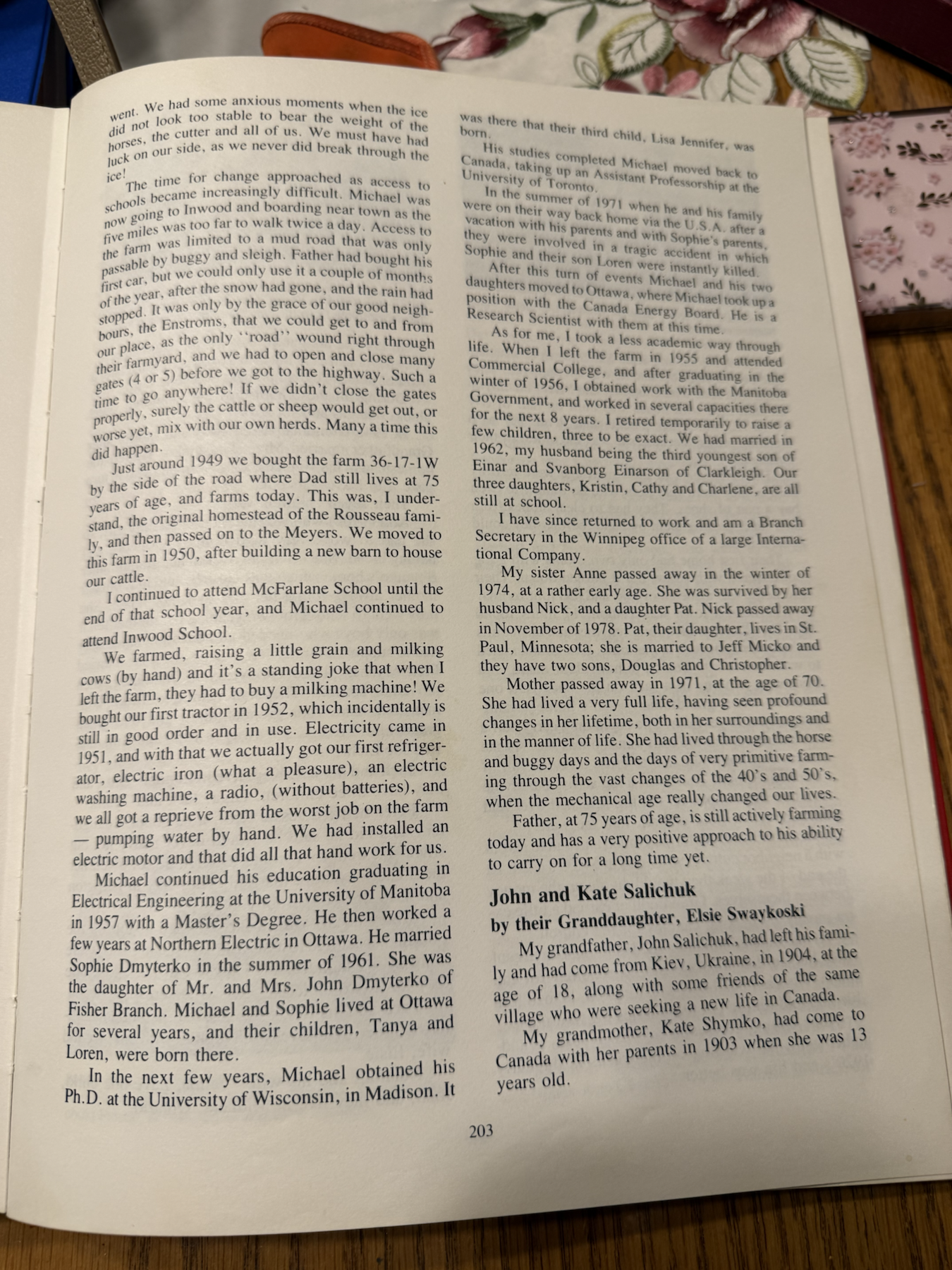 Page 203 of the Fred Sablatash Family history