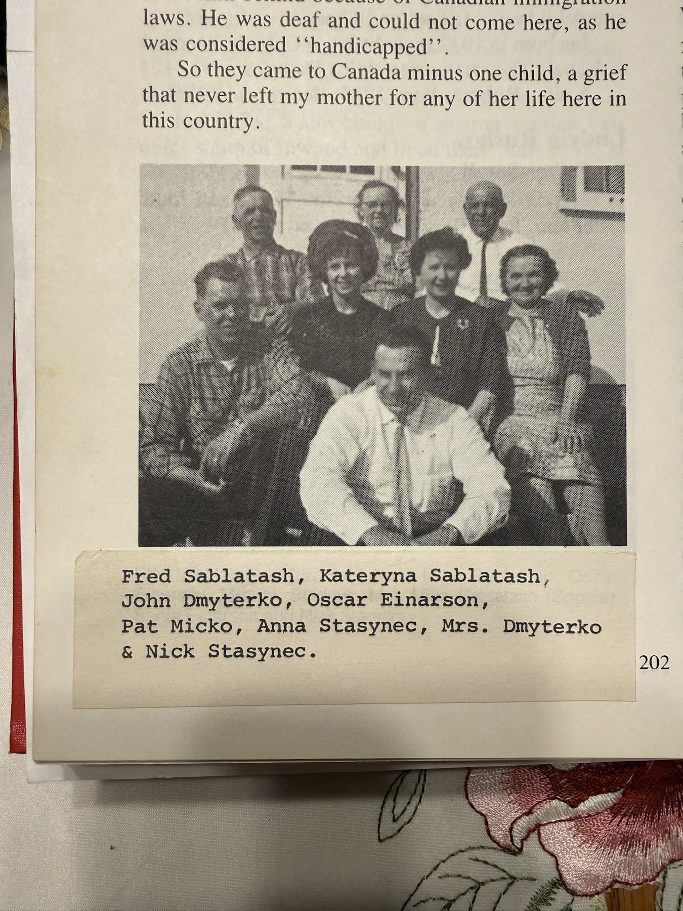 Close view of the Sablatash family photograph and its caption